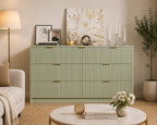 Modern 9 Drawer Dresser, Fluted Panel Storage Chest, Gold Handles