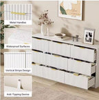 Modern 9 Drawer Dresser, Fluted Panel Storage Chest, Gold Handles