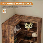 Rustic Tall Corner Bookshelf With Storage Cabinet, L-Shaped Bookcase