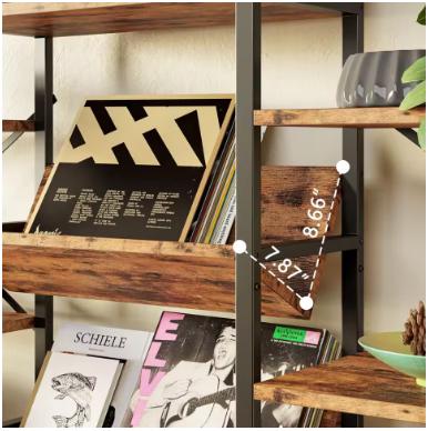 Industrial Bookshelves 6 Tiers Triple Wide Bookshelf, Large Etagere Bookshelf Open Record Player Shelves With Metal Frame