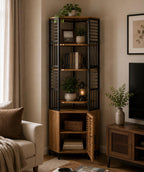 Industrial Corner Bookshelf with Cabinet, 7-Tier Tall Storage Tower