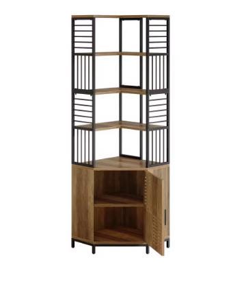 Industrial Corner Bookshelf with Cabinet, 7-Tier Tall Storage Tower