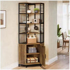 Industrial Corner Bookshelf with Cabinet, 7-Tier Tall Storage Tower