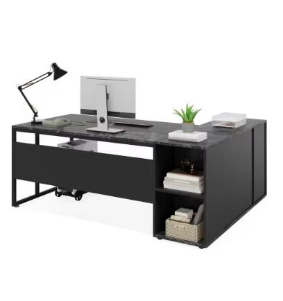 Tribesigns 71 inch Executive Desk, L Shaped Desk with Cabinet Storage, Executive Office Desk with Shelves, Business Furniture