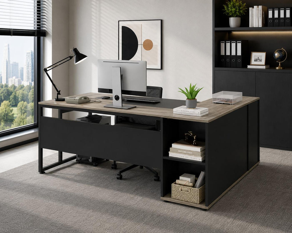 Tribesigns 71 inch Executive Desk, L Shaped Desk with Cabinet Storage, Executive Office Desk with Shelves, Business Furniture