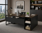 Tribesigns 71 inch Executive Desk, L Shaped Desk with Cabinet Storage, Executive Office Desk with Shelves, Business Furniture