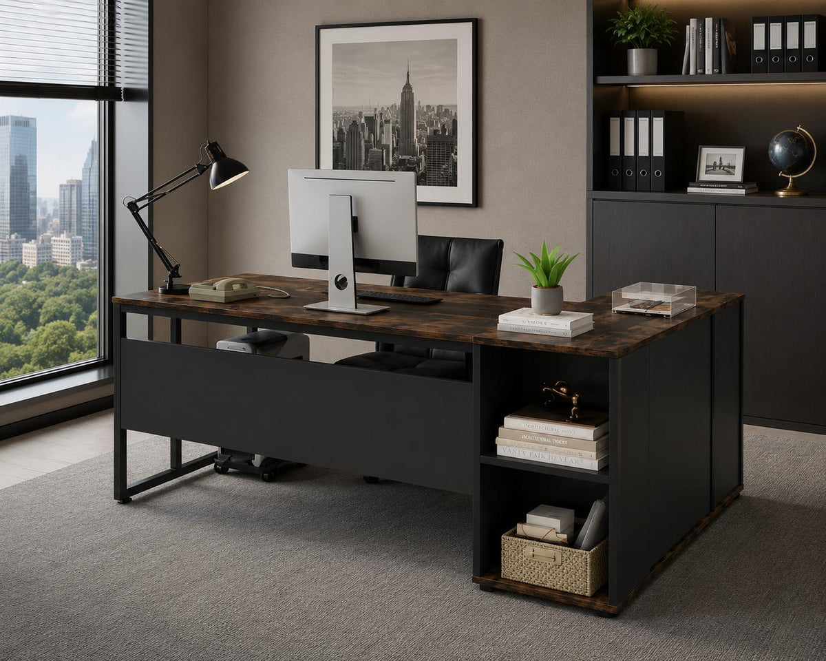 Tribesigns 71 inch Executive Desk, L Shaped Desk with Cabinet Storage, Executive Office Desk with Shelves, Business Furniture
