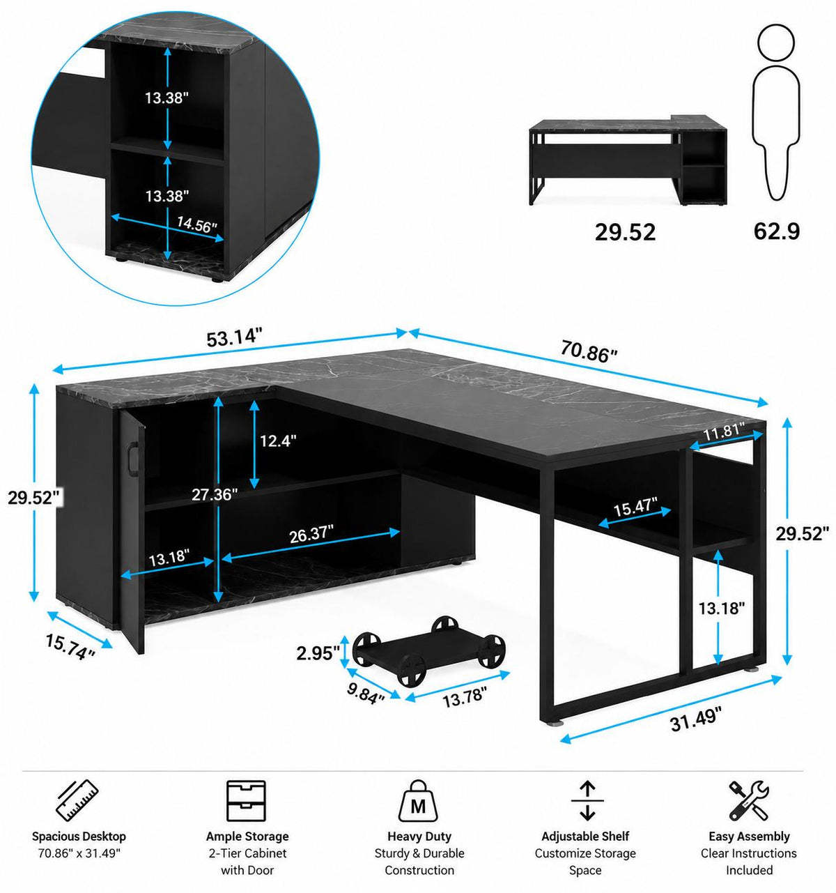 Tribesigns 71 inch Executive Desk, L Shaped Desk with Cabinet Storage, Executive Office Desk with Shelves, Business Furniture