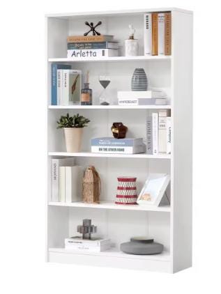 White 5-Shelf Modern Wood Bookshelf, 60 Inches Tall Living Room Bookcase