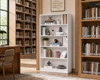 White 5-Shelf Modern Wood Bookshelf, 60 Inches Tall Living Room Bookcase