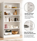 White 5-Shelf Modern Wood Bookshelf, 60 Inches Tall Living Room Bookcase