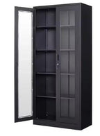 Black Metal Display Cabinet with Glass Doors, 4 Adjustable Shelves, Lock