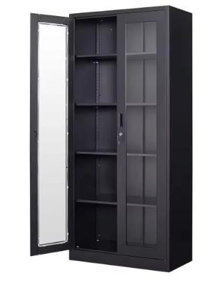 Black Metal Display Cabinet with Glass Doors, 4 Adjustable Shelves, Lock