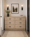 Modern 6 Drawer Dresser, Wood Grain Storage Chest, Bedroom Furniture Organizer