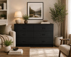 Modern 6 Drawer Dresser, Wood Grain Storage Chest, Bedroom Furniture Organizer