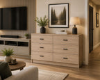 Modern 6 Drawer Dresser, Wood Grain Storage Chest, Bedroom Furniture Organizer
