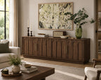Mid Century Modern TV Stand, Arched Walnut Wood Grain Media Console