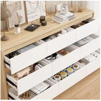 63 Wide Wooden Chest Storage Organizer, No Handle, Oak & White, Bedroom/Living Room/Hallway
