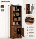 Farmhouse Bookshelf, 7 Tier Bookcase with Drawer, Barn Doors, Adjustable Shelves