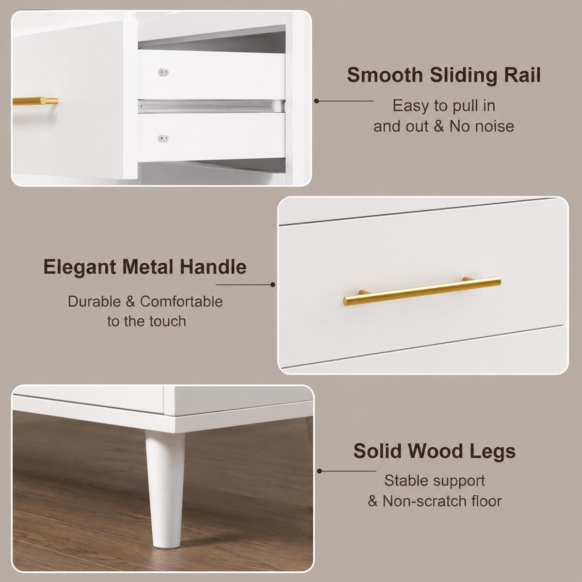 6 Drawer White Dresser, Modern Wood Chest with Metal Handles, Bedroom Storage Cabinet