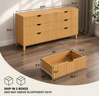 Fluted 6 Drawer Dresser, Farmhouse Wood Chest of Drawers, 58" Wide Storage Unit