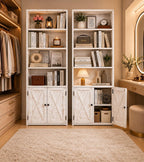 Set of 2 Industrial Bookshelves with Doors, 6-Tier Display Storage Shelving