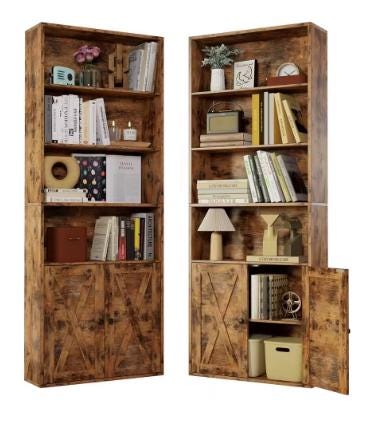 Set of 2 Industrial Bookshelves with Doors, 6-Tier Display Storage Shelving