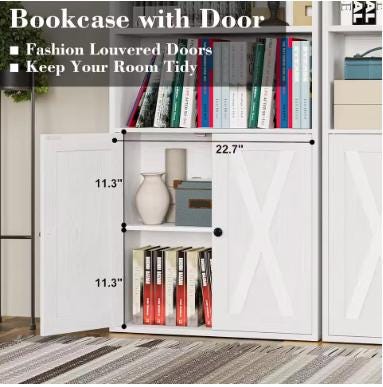 Set of 2 Industrial Bookshelves with Doors, 6-Tier Display Storage Shelving