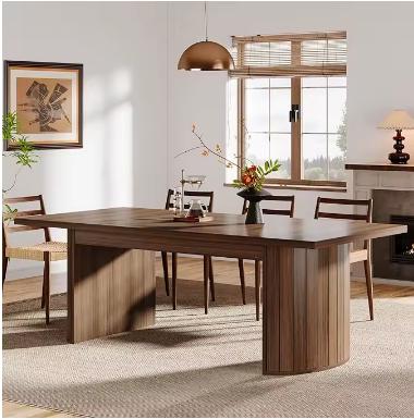 Extra Long Farmhouse Dining Table, Rustic Walnut Finish, Seats 6-8 People