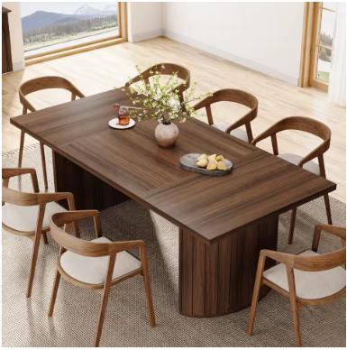 Extra Long Farmhouse Dining Table, Rustic Walnut Finish, Seats 6-8 People