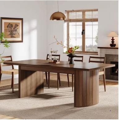 Extra Long Farmhouse Dining Table, Rustic Walnut Finish, Seats 6-8 People