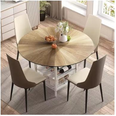 Round Dining Table Set for 4-6, Farmhouse Kitchen Table with Storage Rack