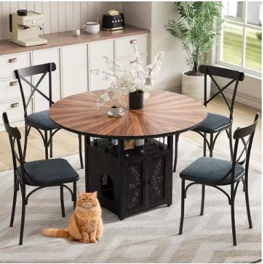 Round Dining Table Set for 4-6, Farmhouse Kitchen Table with Storage Rack