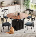 Round Dining Table Set for 4-6, Farmhouse Kitchen Table with Storage Rack
