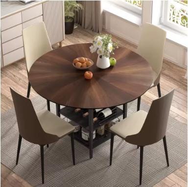 Round Dining Table Set for 4-6, Farmhouse Kitchen Table with Storage Rack