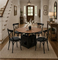 Round Dining Table Set for 4-6, Farmhouse Kitchen Table with Storage Rack