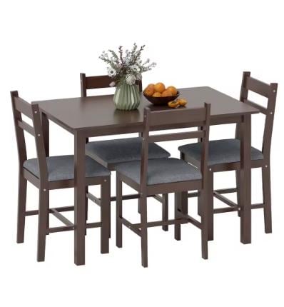 5-Piece Solid Wood Dining Table Set for 4, Farmhouse Kitchen Table with Upholstered Chairs for Small Space, Customized