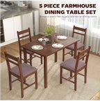 5-Piece Solid Wood Dining Table Set for 4, Farmhouse Kitchen Table with Upholstered Chairs for Small Space, Customized
