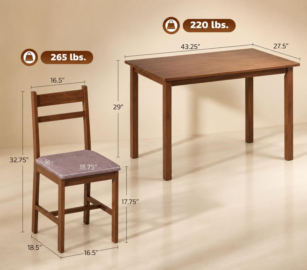 5-Piece Solid Wood Dining Table Set for 4, Farmhouse Kitchen Table with Upholstered Chairs for Small Space, Customized