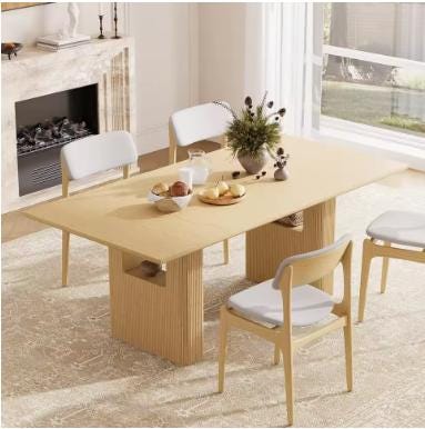 78.5in Rectangular Dining Table Wood Strip Base Modern Farmhouse Kitchen Dining Room, Customized