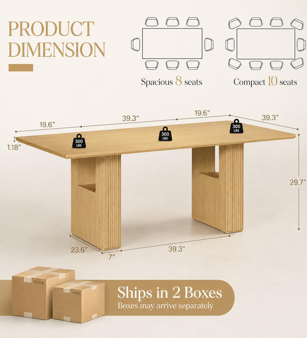 78.5in Rectangular Dining Table Wood Strip Base Modern Farmhouse Kitchen Dining Room, Customized