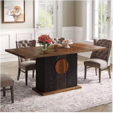 Tribesigns 55" Rectangular Dining Table for 4 to 6 People, Farmhouse Wood Dinner Table for Kitchen, Dining Room & Living Room