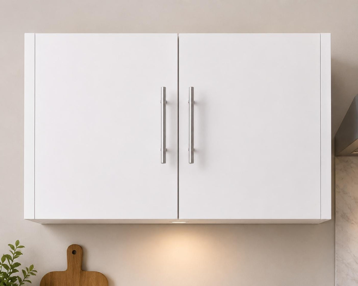 36-Inch White Wall Mounted Storage Cabinet, Double Doors, Soft-Close Hinges, Adjustable Shelf