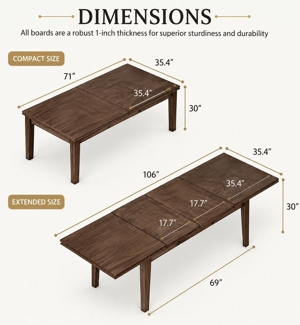 71"-106" Extendable Dining Table for 4-12 People, Space-Saving Extra Long Transformer Table with Extension Leaves, Customized
