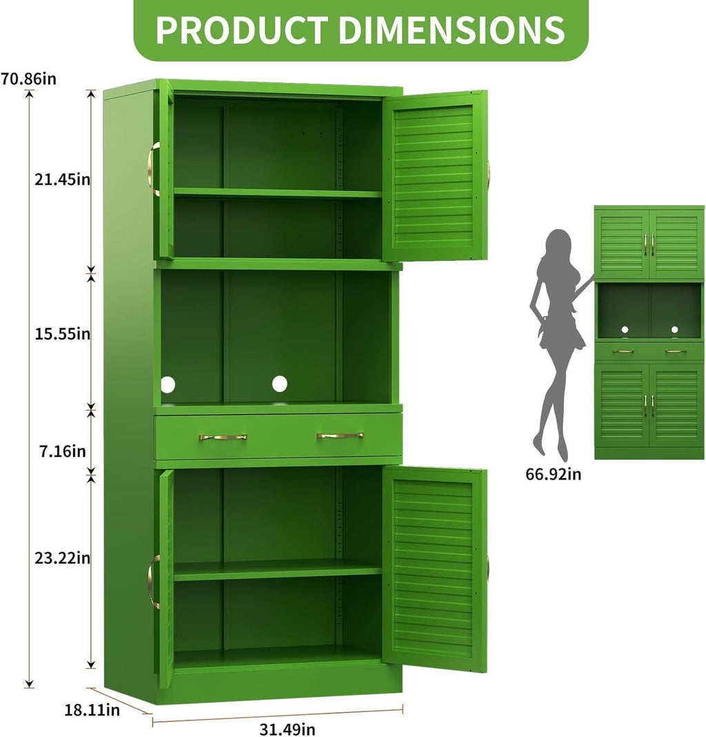 Metal Kitchen Pantry Cabinet – Army Green, Adjustable Shelves, Rust-Resistant Finish