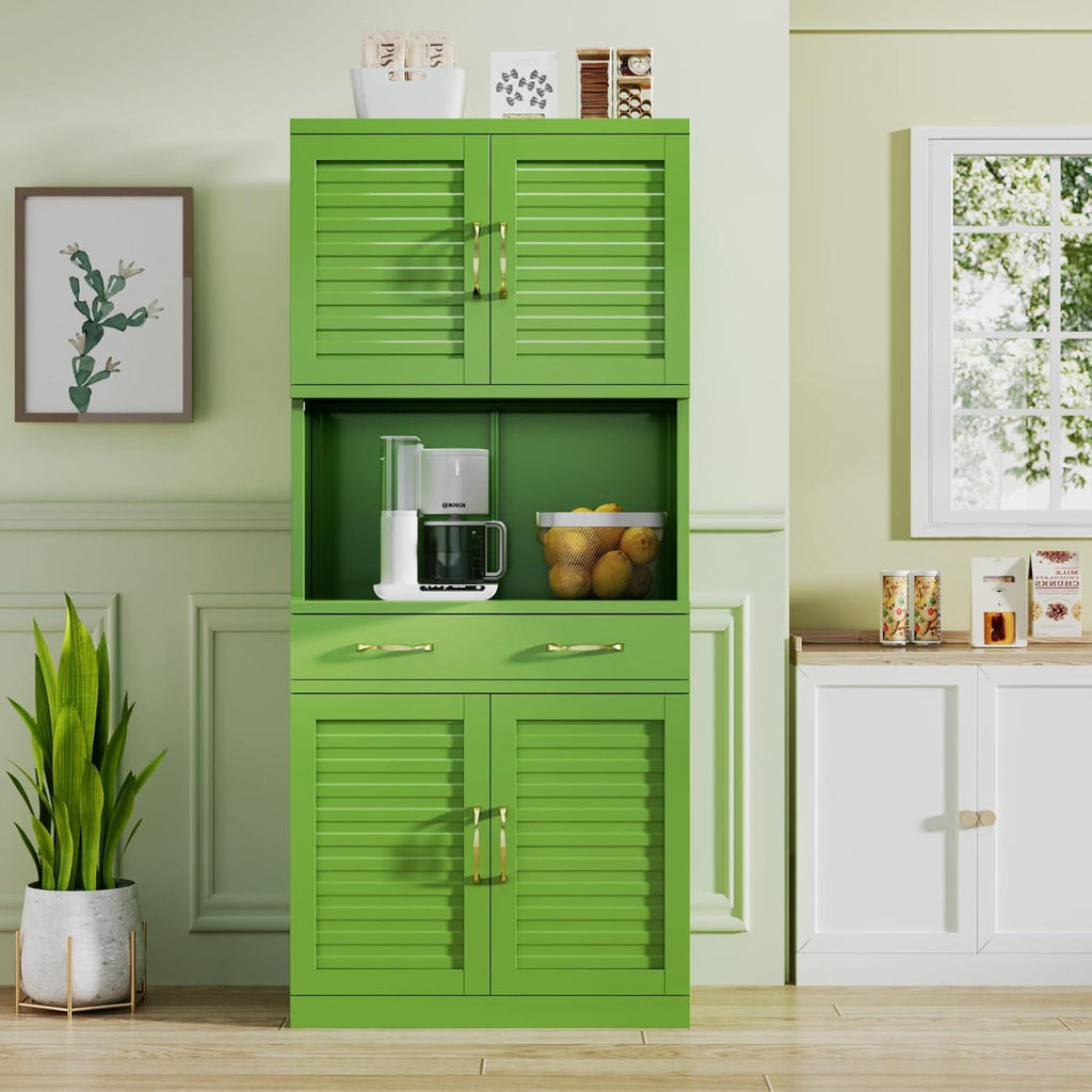 Metal Kitchen Pantry Cabinet – Army Green, Adjustable Shelves, Rust-Resistant Finish