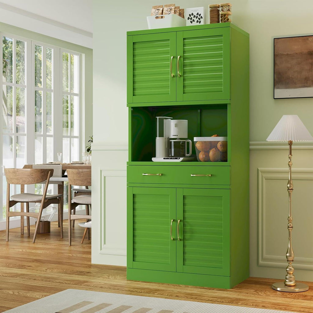 Metal Kitchen Pantry Cabinet – Army Green, Adjustable Shelves, Rust-Resistant Finish