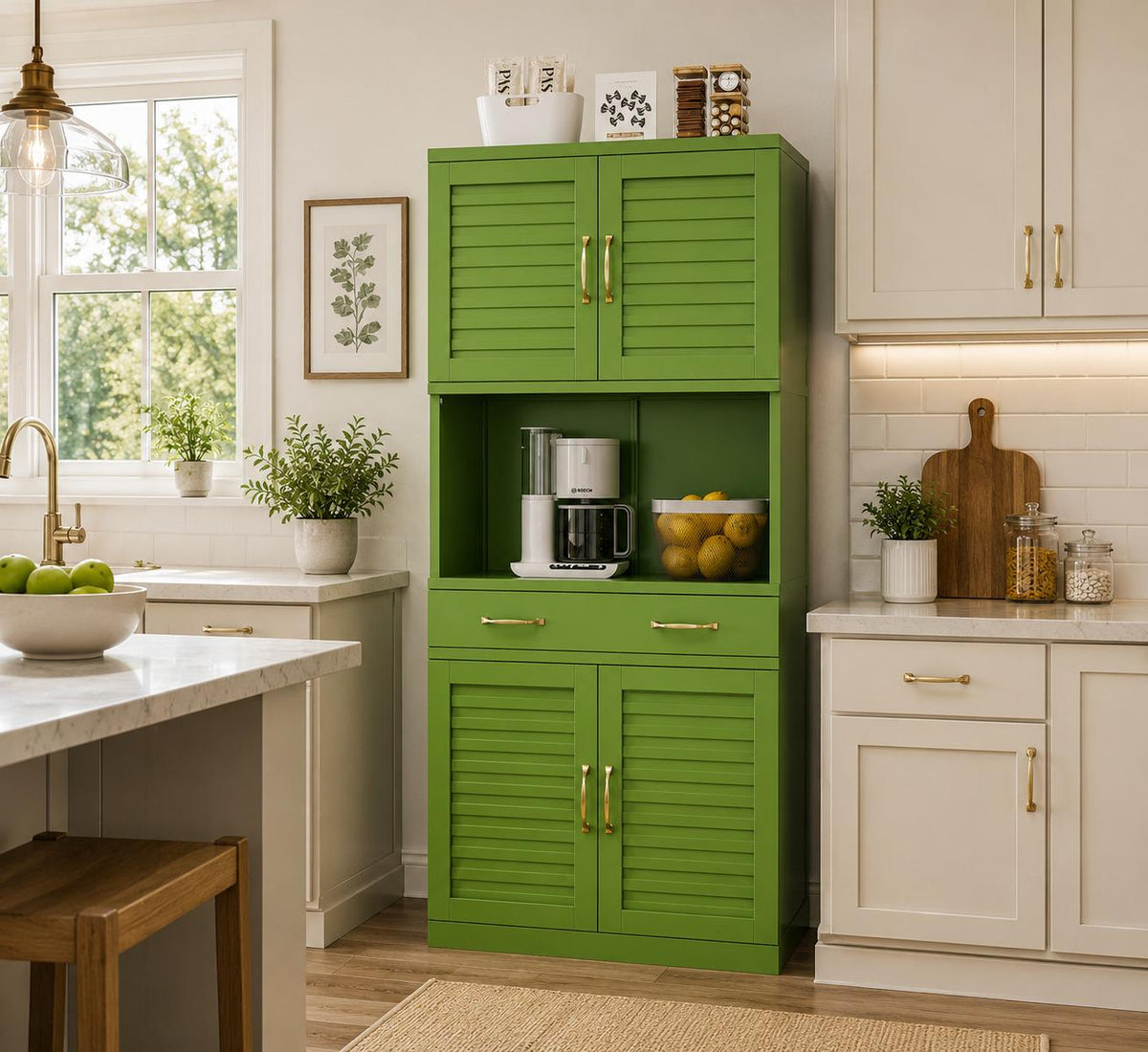 Metal Kitchen Pantry Cabinet – Army Green, Adjustable Shelves, Rust-Resistant Finish
