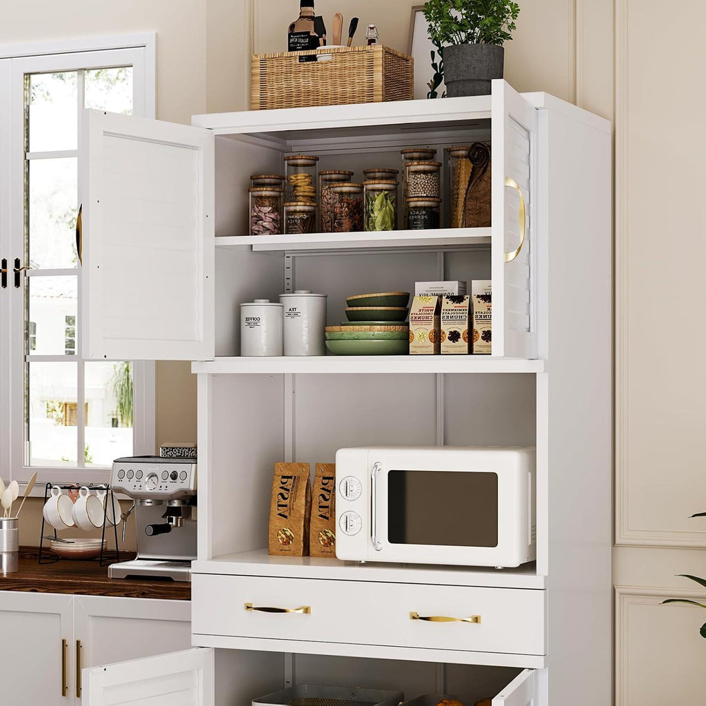Tall Metal Pantry Cabinet with Adjustable Shelves & Quiet Magnetic Doors - Freestanding Storage Locker