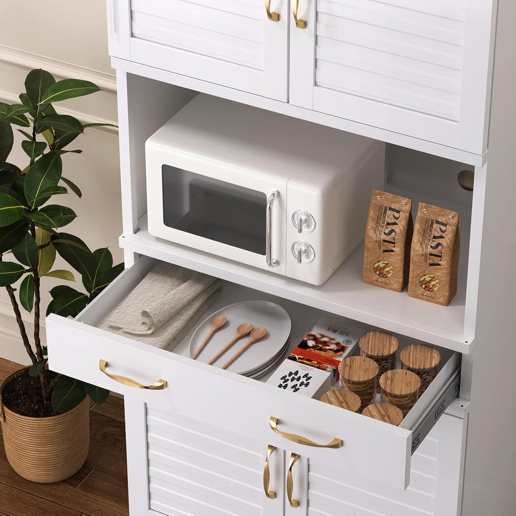 Tall Metal Pantry Cabinet with Adjustable Shelves & Quiet Magnetic Doors - Freestanding Storage Locker